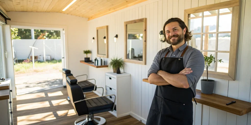 Salon owner reviewing salon business loan options.