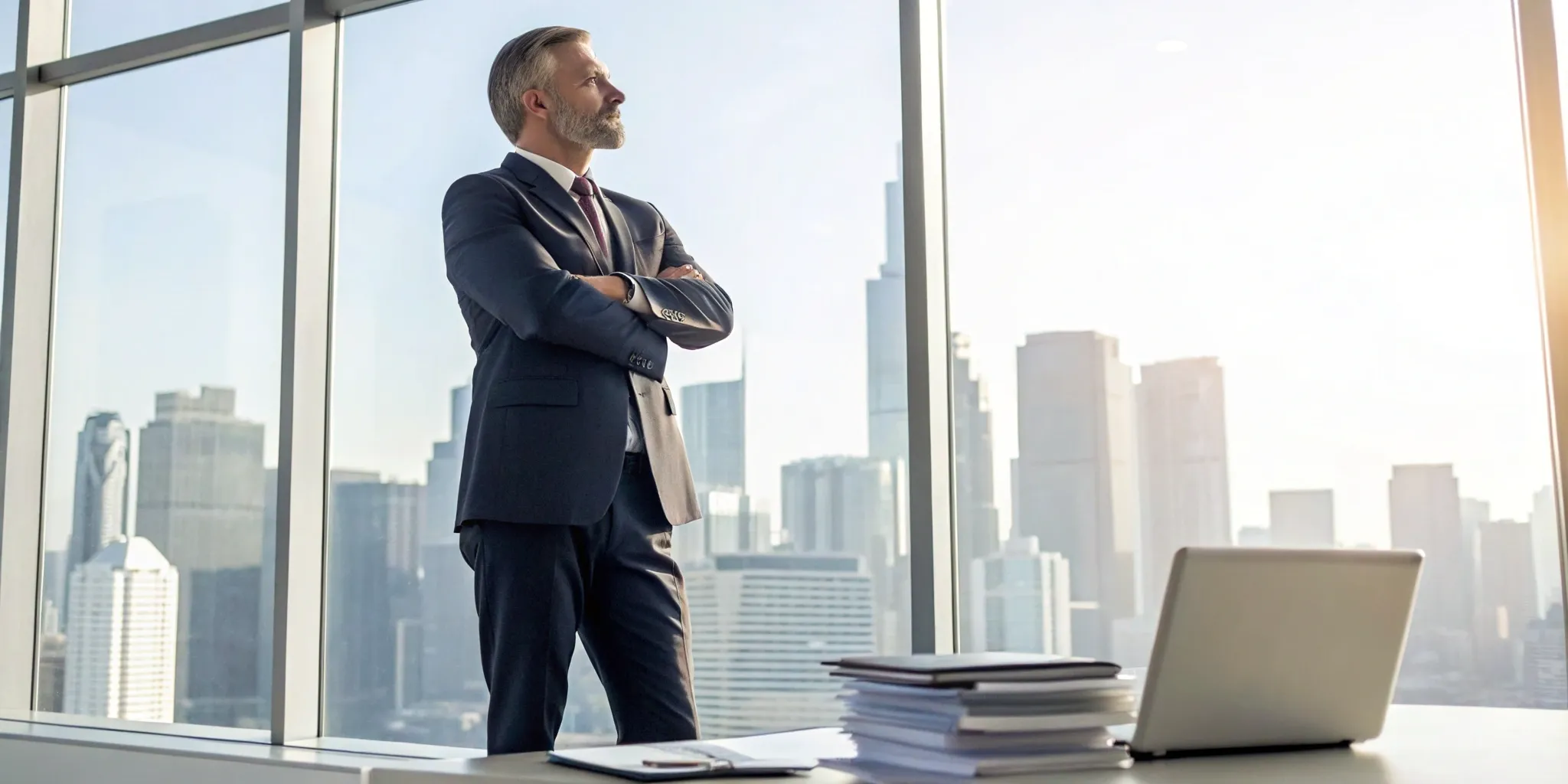 Veteran reviewing business loan paperwork.