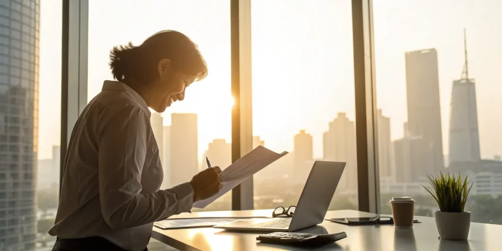 Woman reviewing finances for bankruptcy and credit repair.