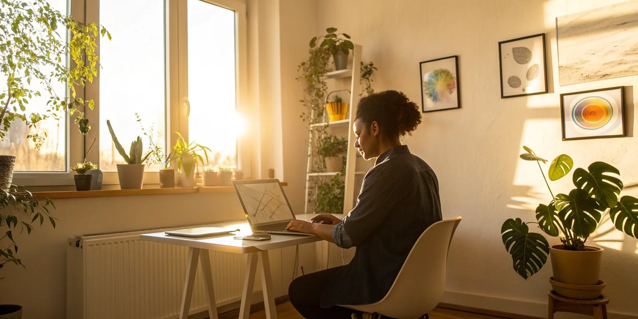 Woman using laptop to improve credit rating.