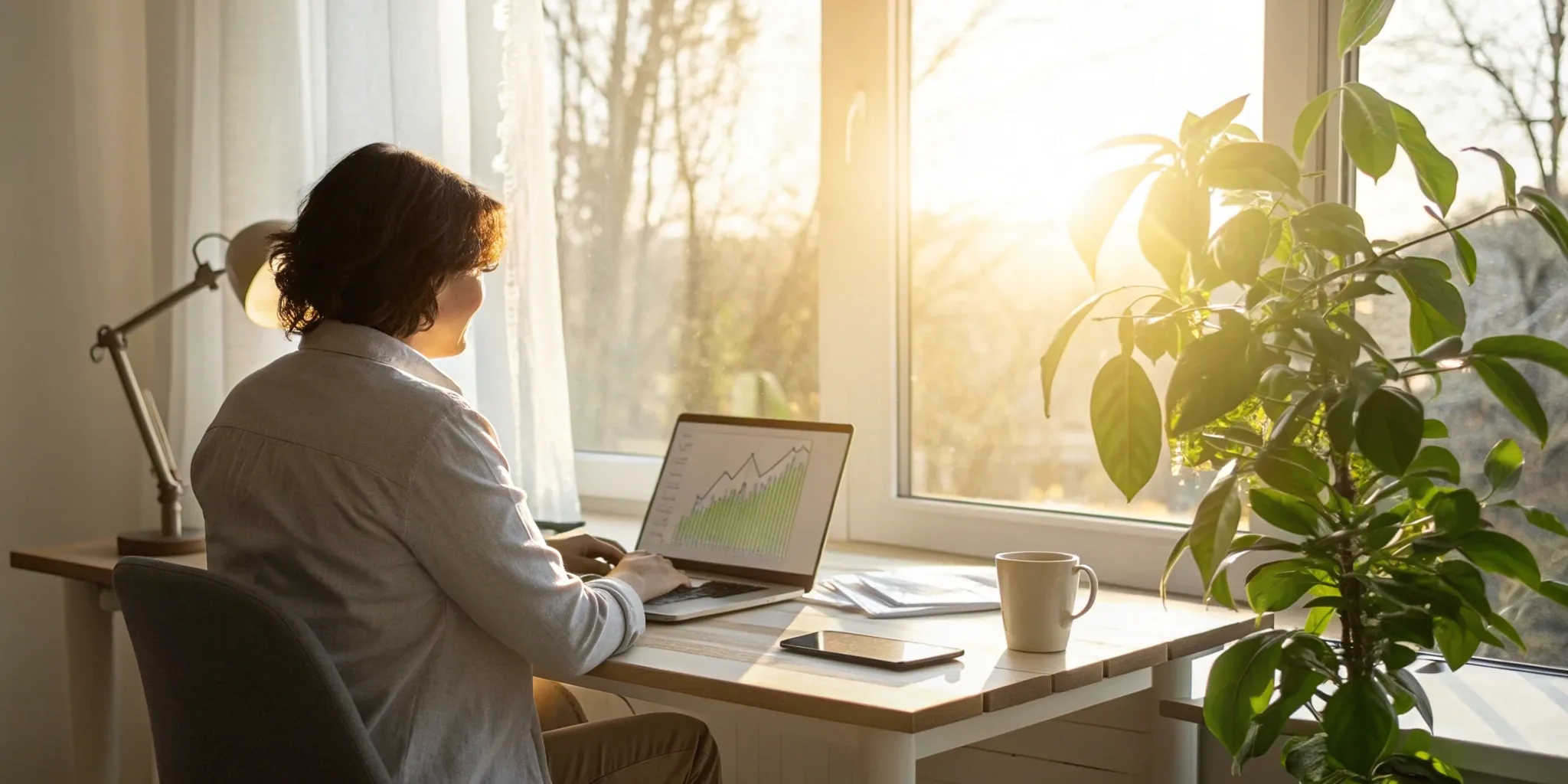 Person at home using a laptop and charts to see the benefits of DIY credit repair.