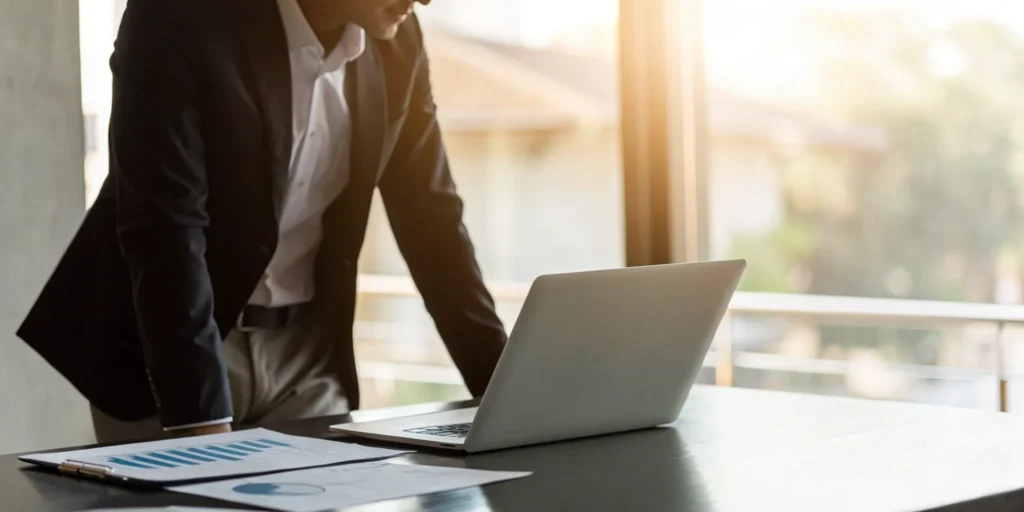 Business owner analyzing financial charts on a laptop for a business line of credit.