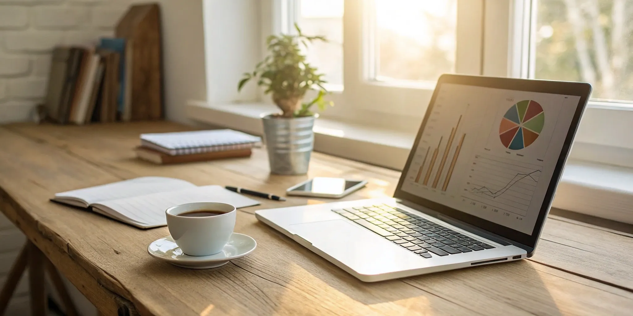 Self credit repair tools: laptop, notebook, and credit charts.