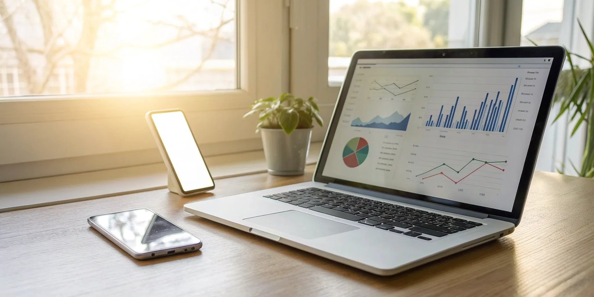 A laptop displaying an AI credit repair dashboard with analytics for improving a credit score.