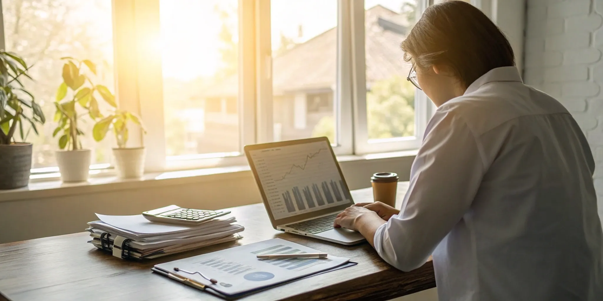 Small business owner reviewing an invoice and financing options on a laptop.