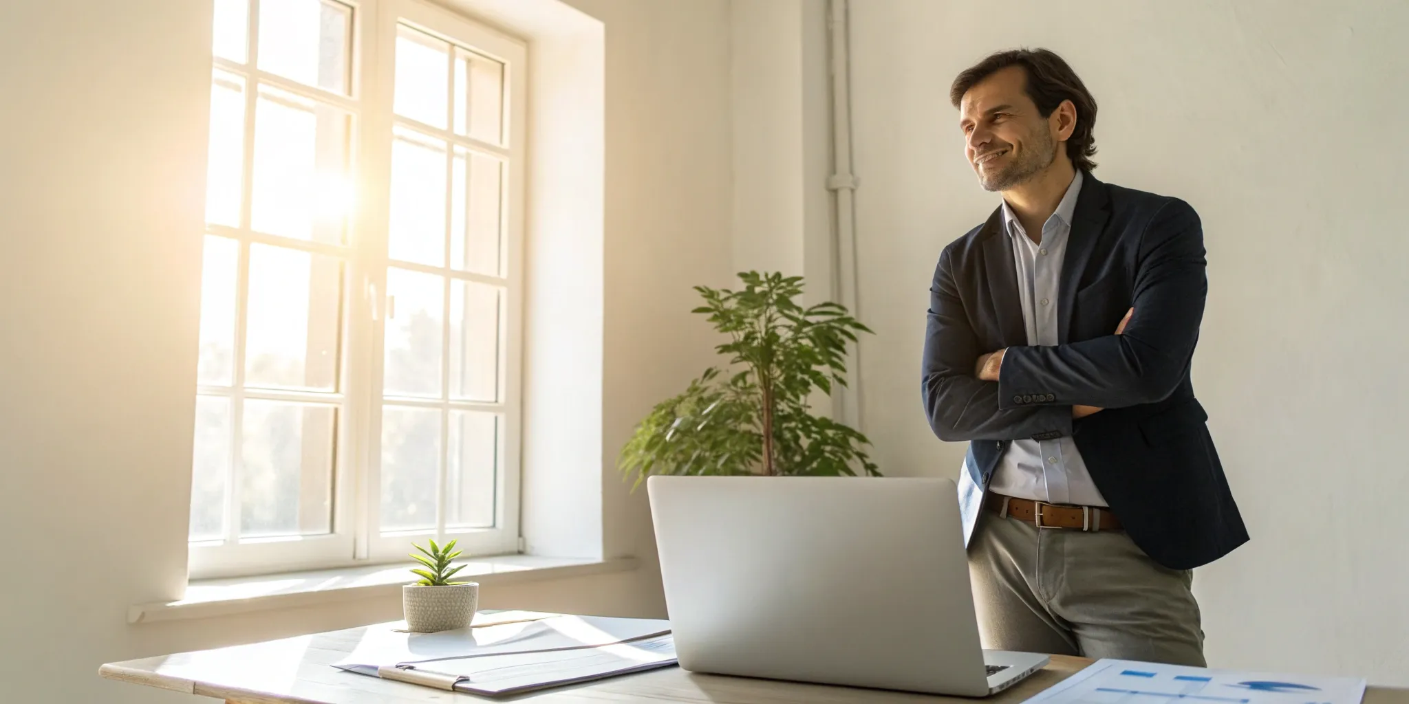 A business owner confidently taking steps on a laptop to build business credit.