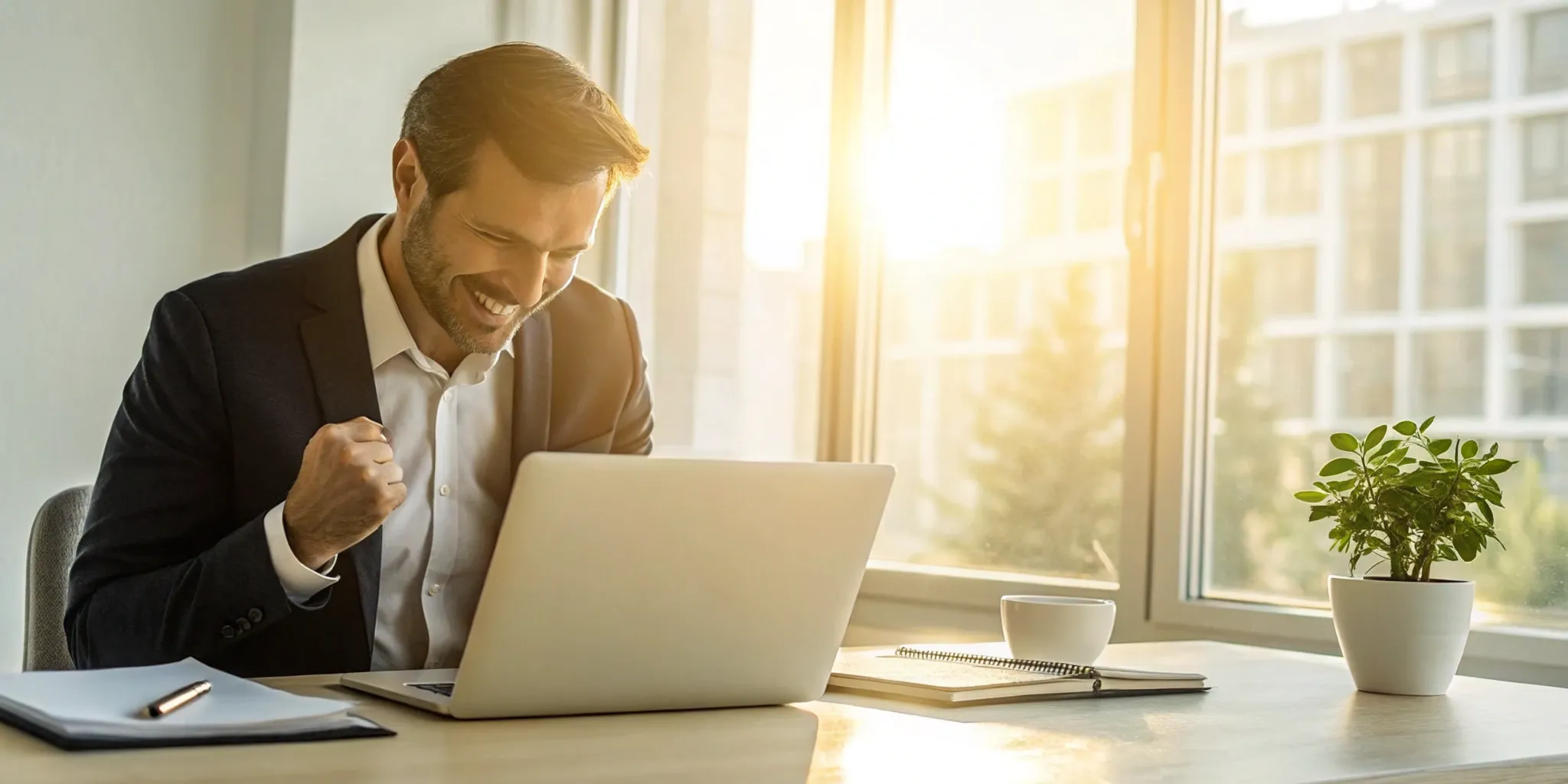 Entrepreneur celebrating approval for a no-collateral startup business loan.