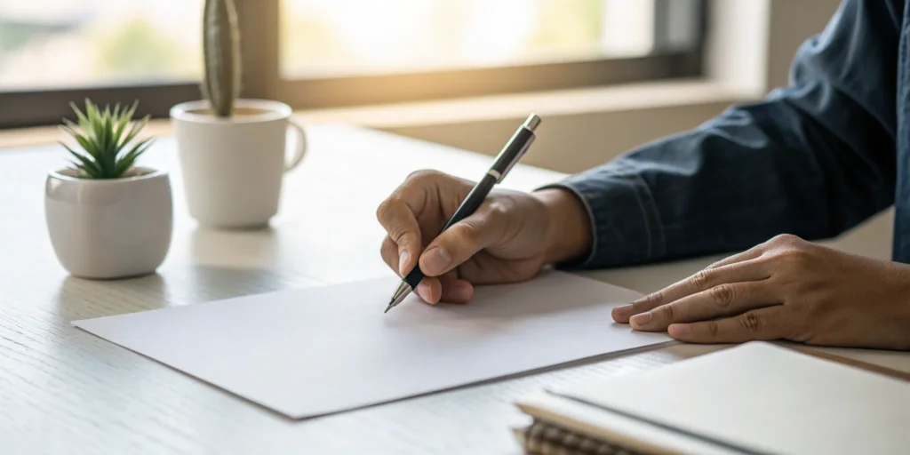 A person writing a formal identity theft dispute letter.