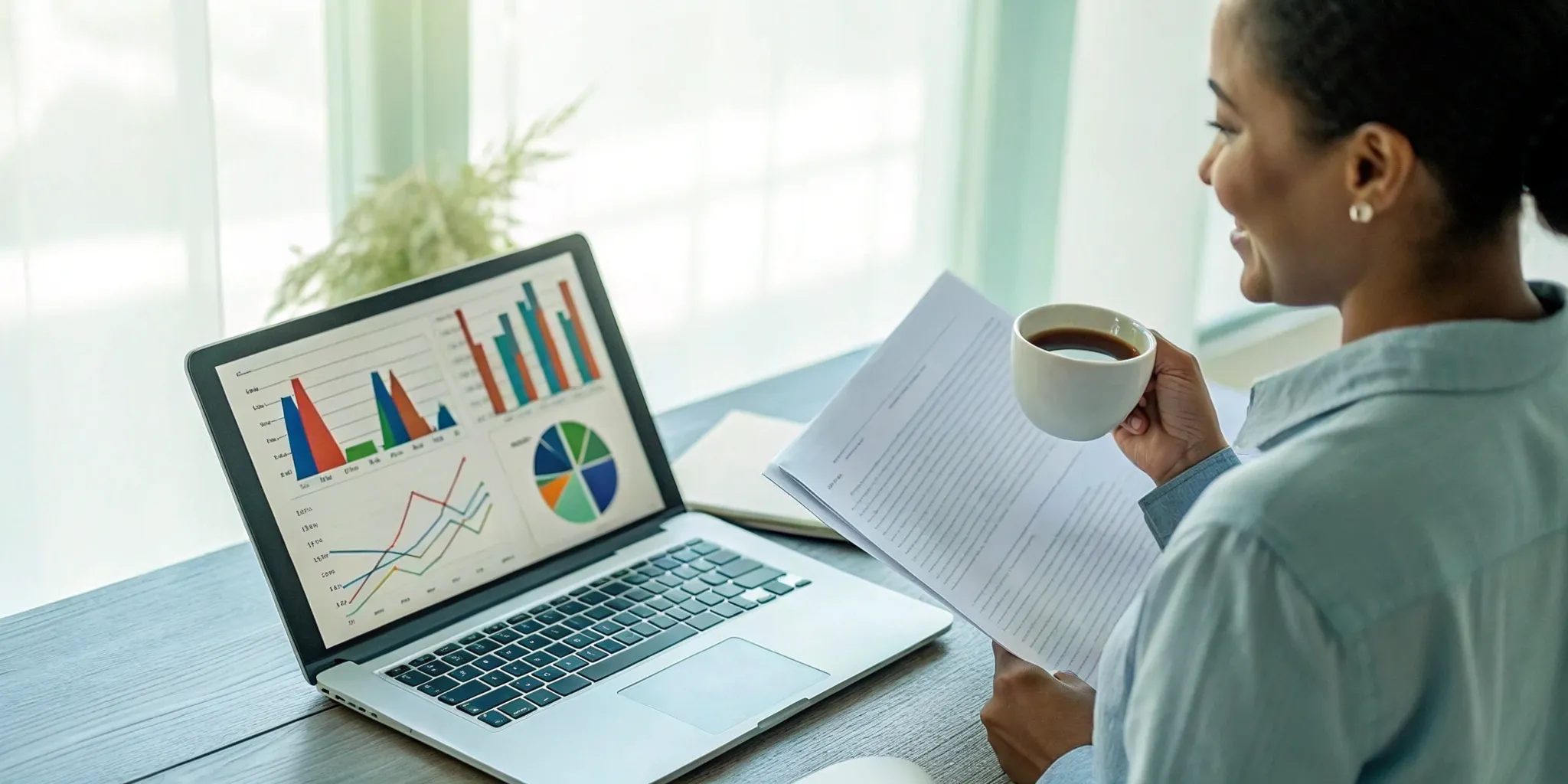 Woman reviewing charts on a laptop to understand what affects your credit score.
