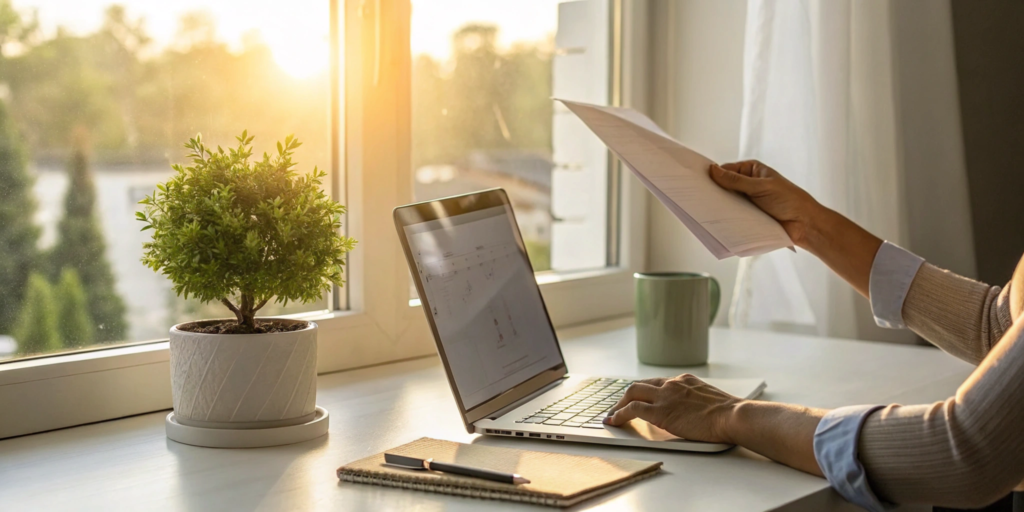 Person typing an Experian dispute letter on a laptop with supporting documents.