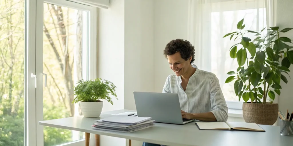 Person at a desk reviewing a step-by-step guide on how to improve their credit score.