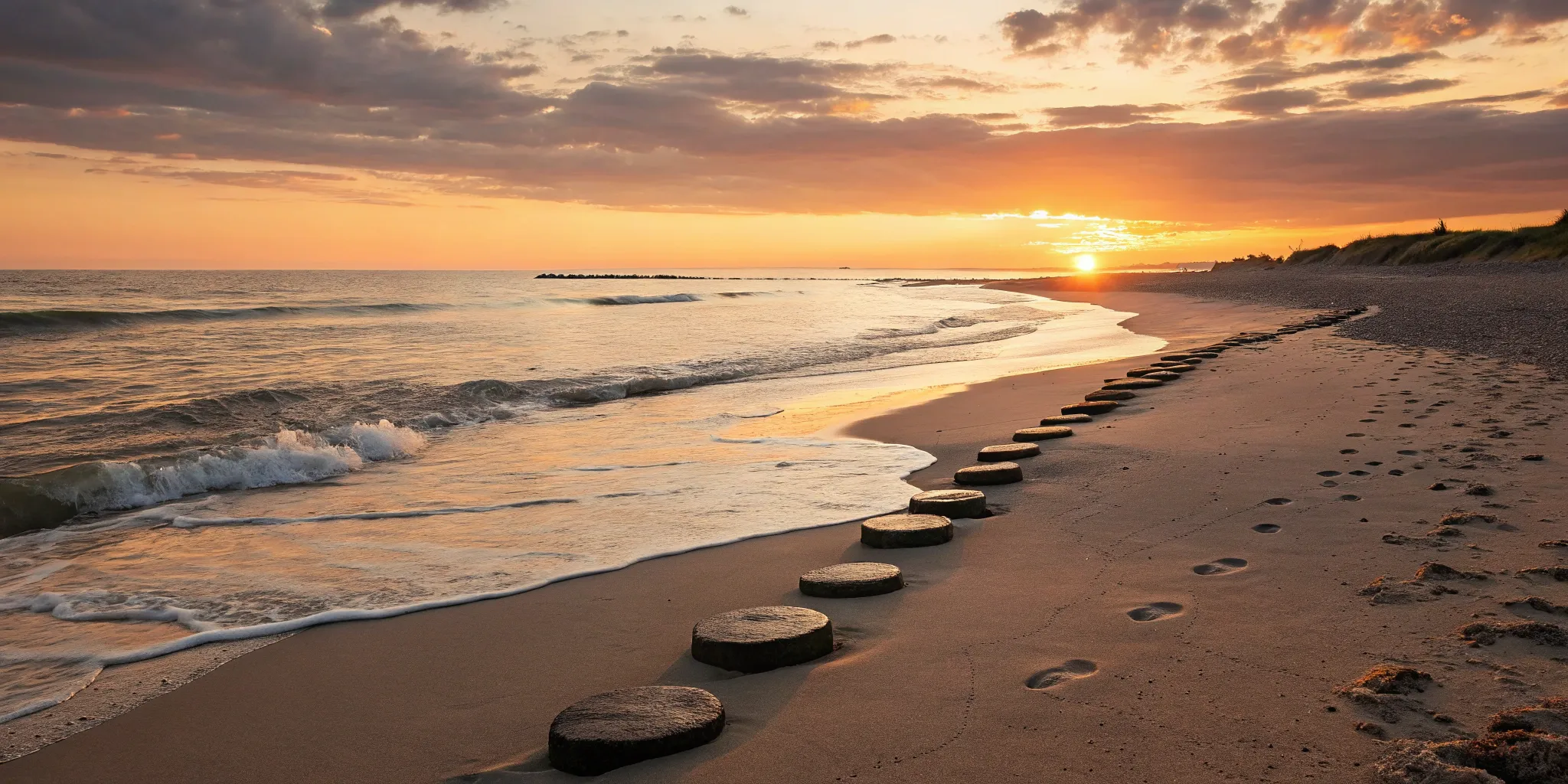 Footprints in the sand at sunrise, marking the first steps to rebuild credit after a charge off.