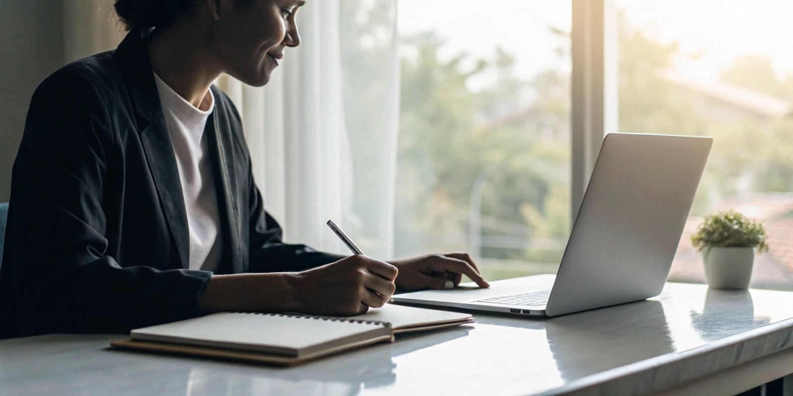 Person using a laptop to create a credit dispute letter with a generator.