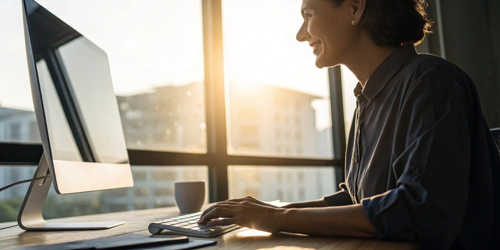 Woman writing a late payment dispute letter on a computer.