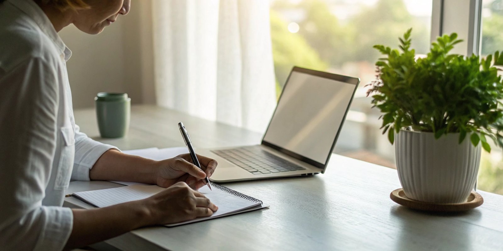 Person writing a medical bill dispute letter using a sample on a laptop.