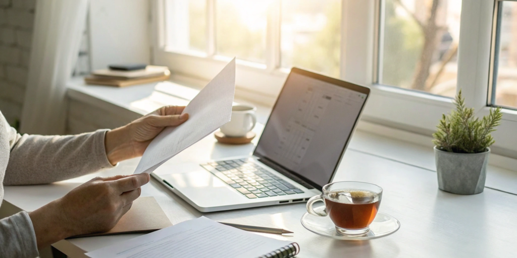 Person writing a TransUnion dispute letter with supporting documents.