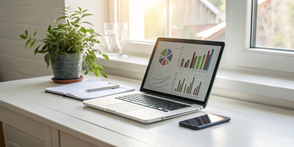A laptop on a desk displaying charts from the best tool for credit repair.