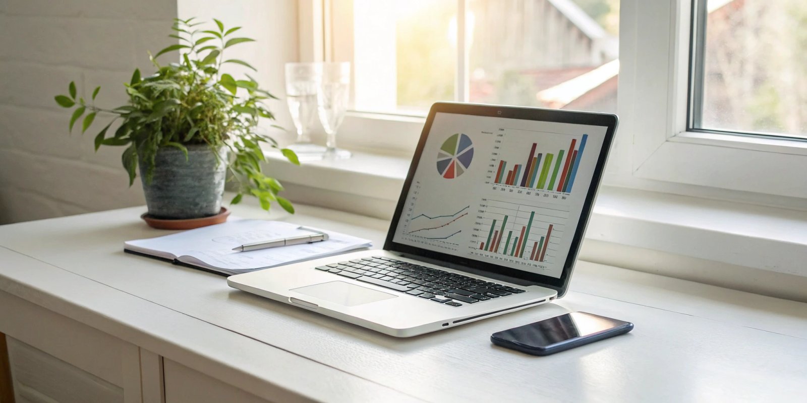 A laptop on a desk displaying charts from the best tool for credit repair.