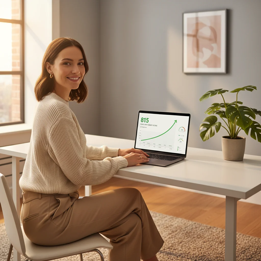 Person using AI-powered credit repair tools to improve their credit score on a laptop