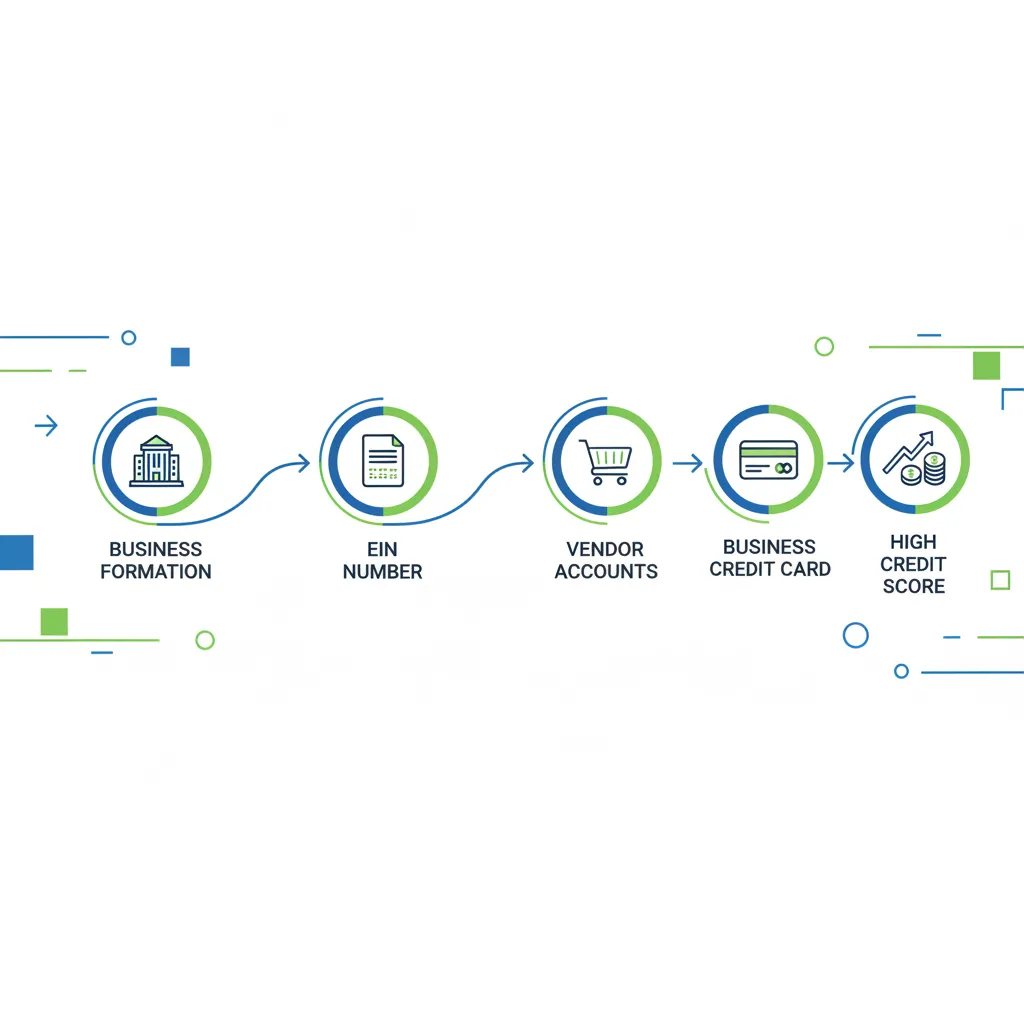 Business credit building timeline showing steps from business formation to high credit score