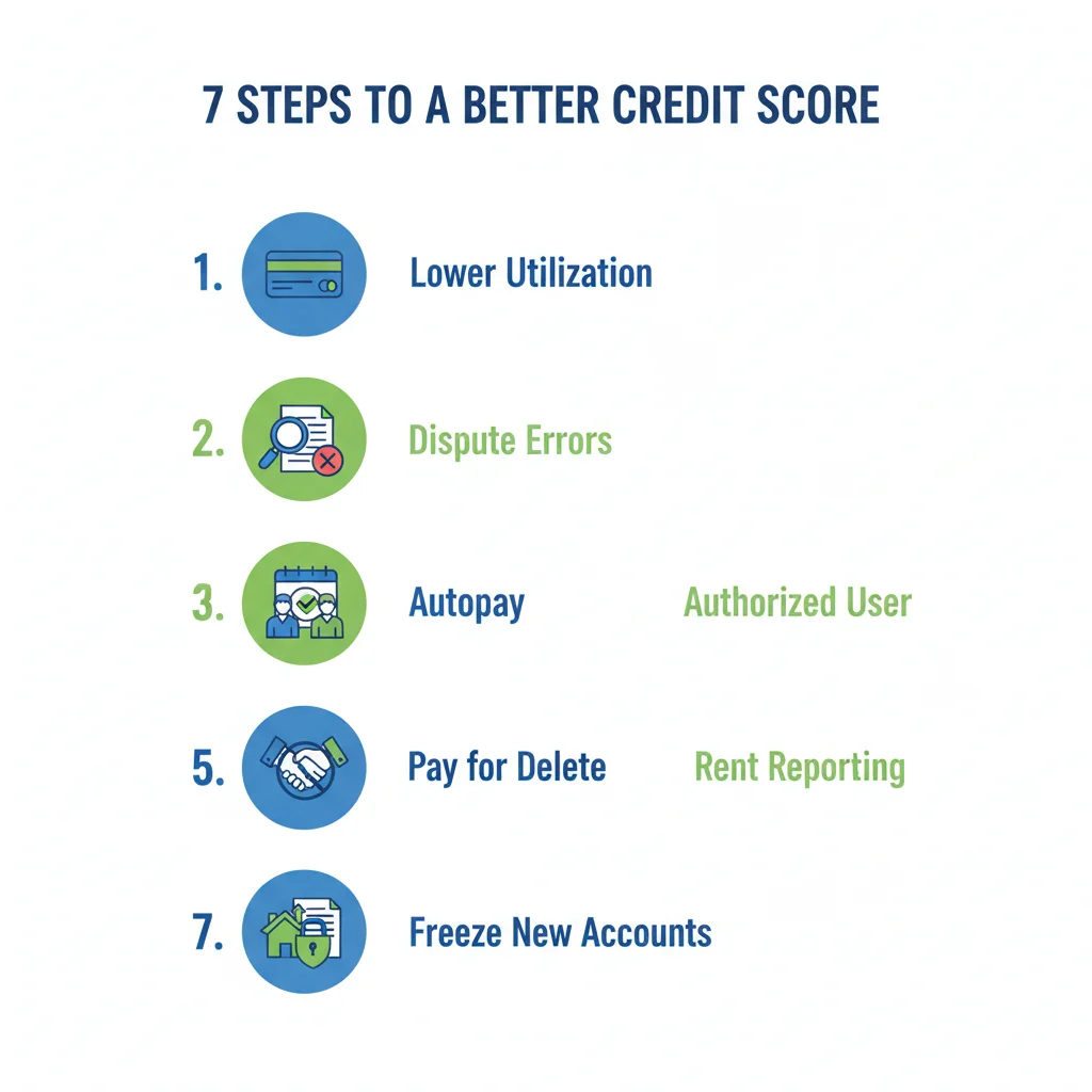 7 proven steps to improve your credit score fast - visual checklist of strategies