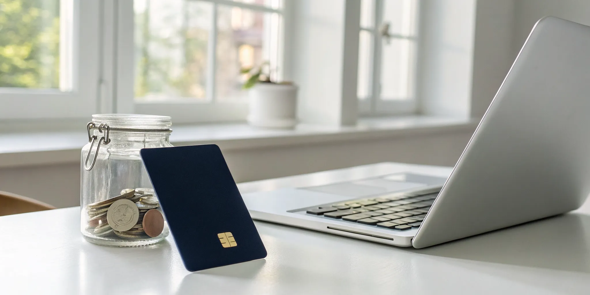 A secured credit card and laptop used to learn how to build a strong credit history.