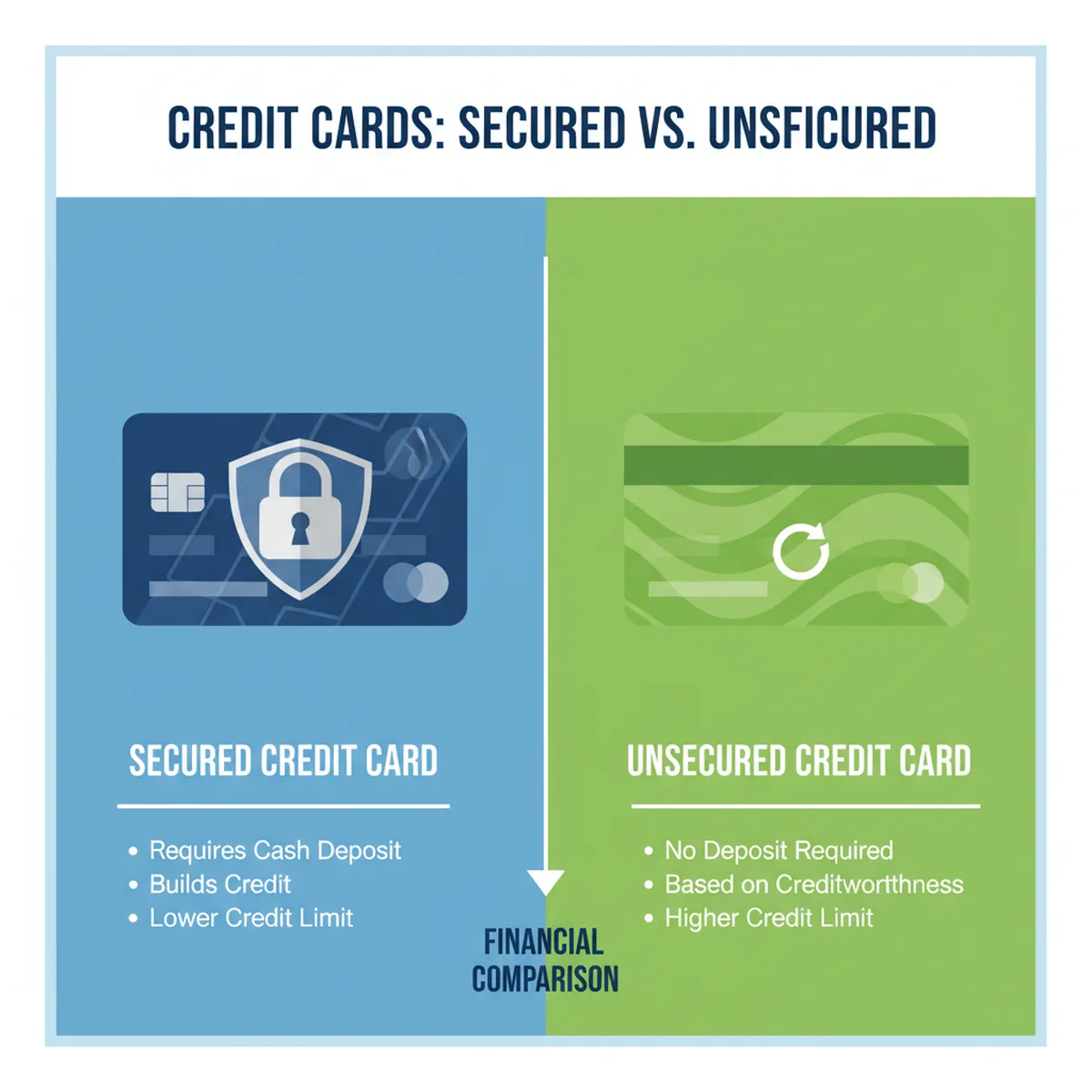 Comparison of secured versus unsecured business credit cards showing key differences
