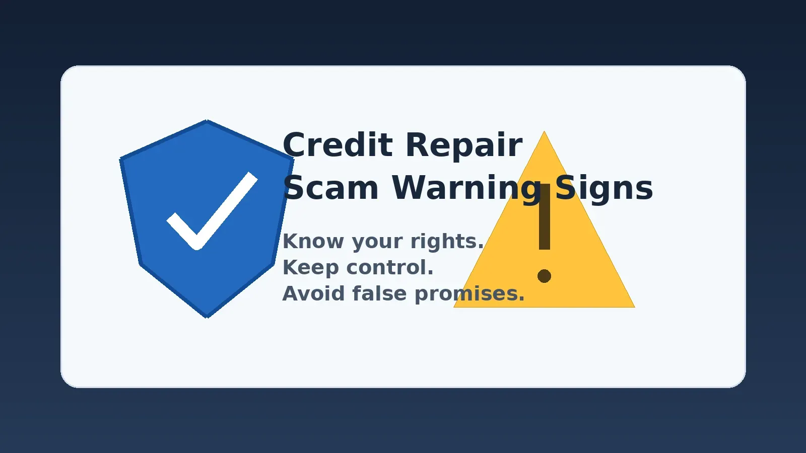Credit repair scams warning signs with shield and caution symbol