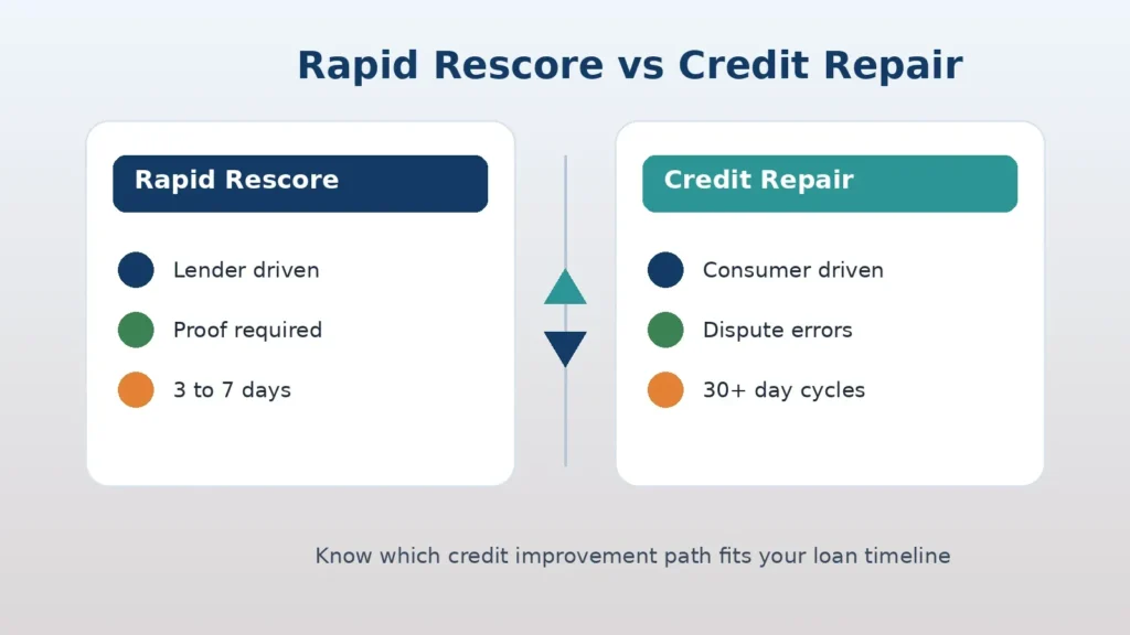 Rapid rescore vs credit repair comparison for borrowers preparing for a loan