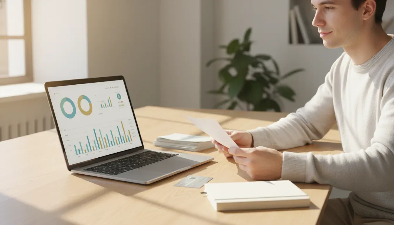 Young adult organizing finances to build credit from scratch