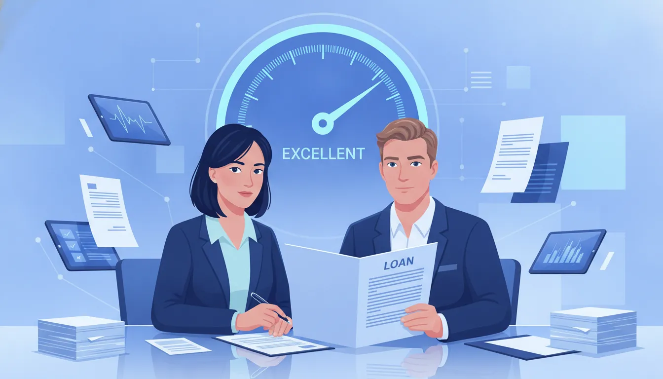 Two people reviewing a cosigned loan and credit score