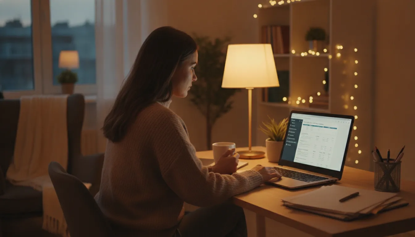 Person reviewing their credit report on a laptop in a home office